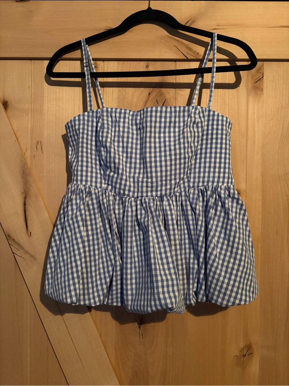 Abercrombie & Fitch Blue and White Gingham Bubble Hem Top